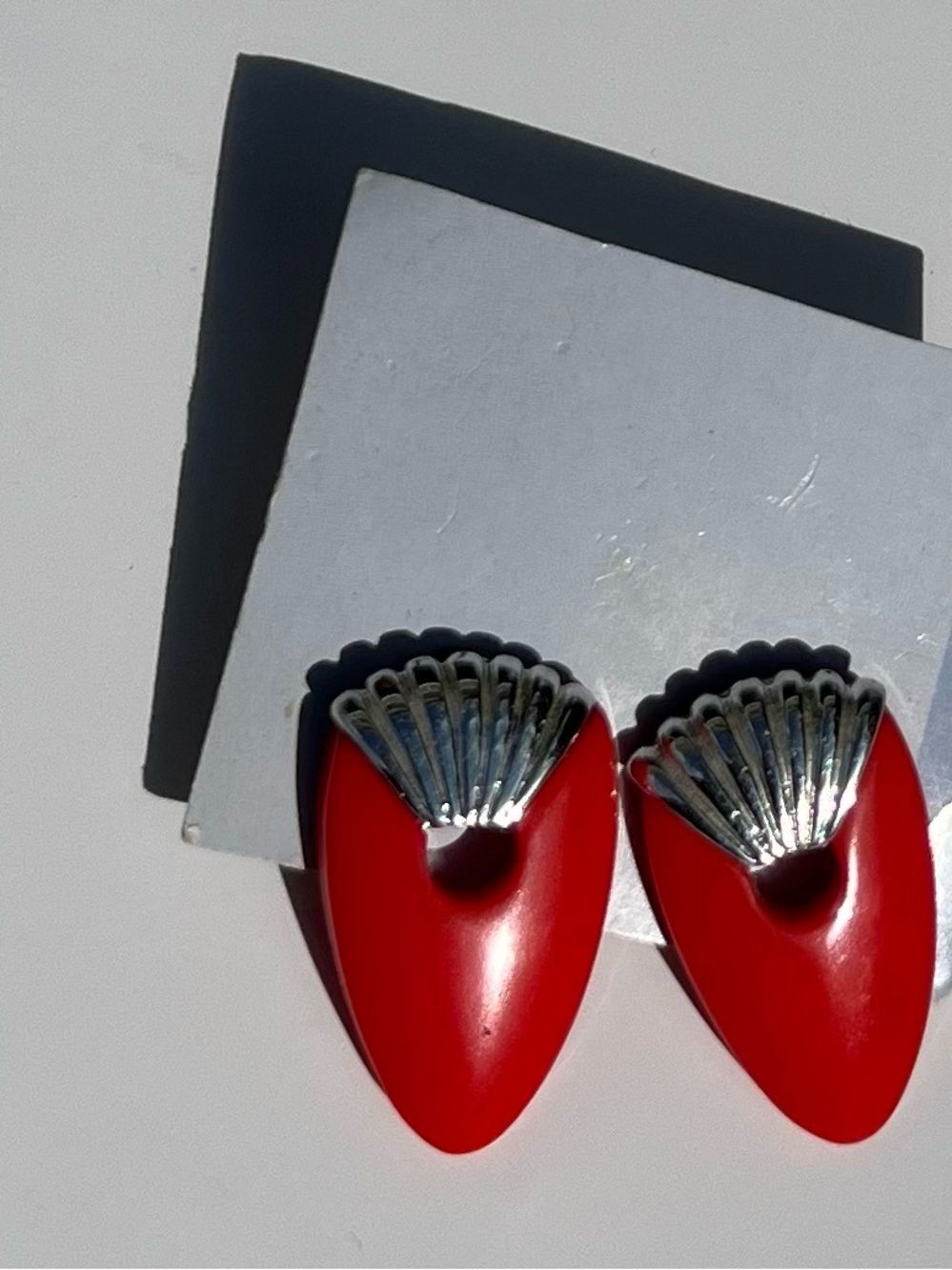 Red Shell-Accent Statement Earrings